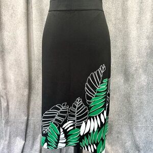 Alfani Black Midi Skirt with Green & White Leaf Motif